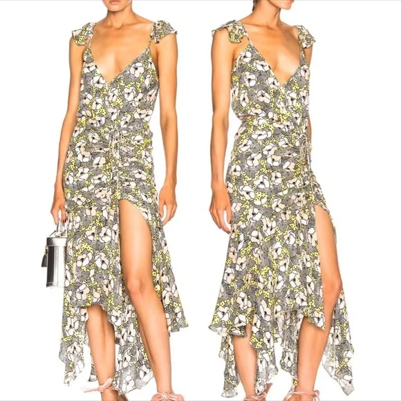 Veronica Beard | Dresses | Veronica Beard 0 Silk Martine Floral Ruched  Asymmetrical Maxi Dress Sz M6 | Poshmark